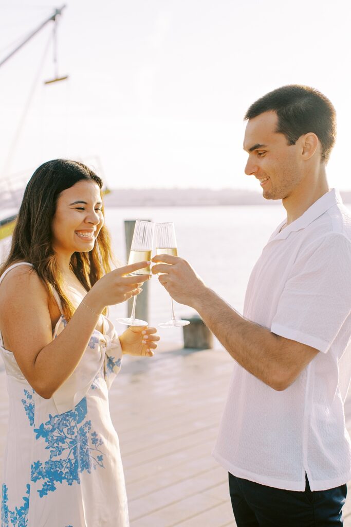 Champagne pop photos from old town Alexandria engagement session